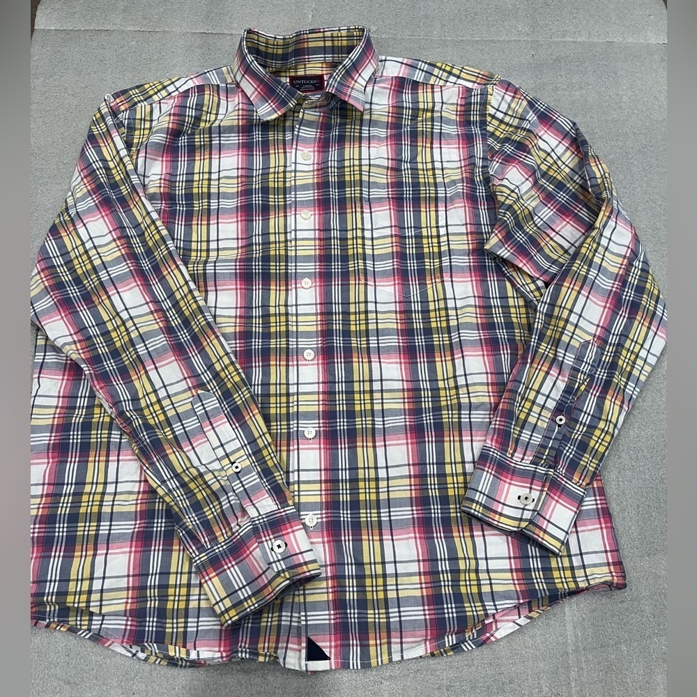 [L]]UNTUCKit Men's Plaid Button Down Shirt - Red, Yellow, Gray
